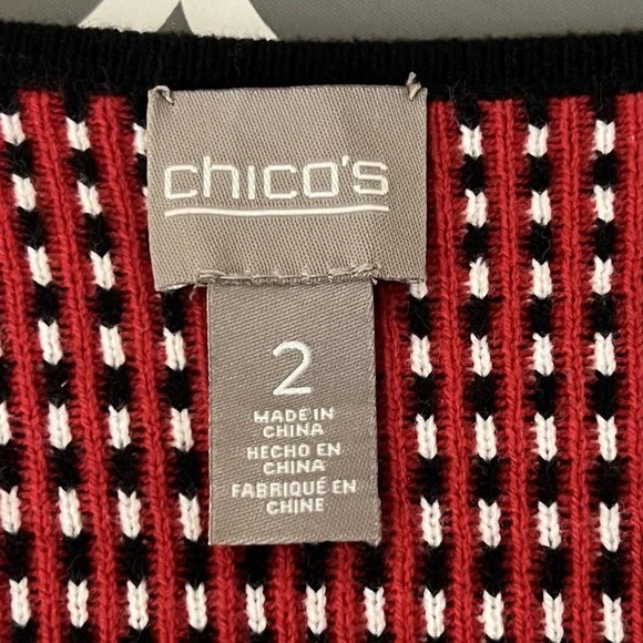 Chicos Sweater Cardigan Jacket Womens 2 US 12 Large Black Red Artsy Geometric - Picture 6 of 9